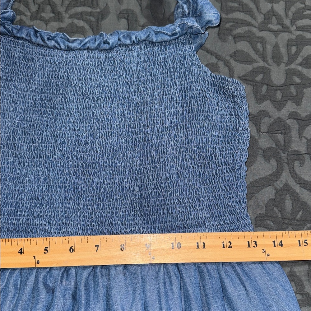Crown & Ivy women’s medium blue chambray maxi dress elastic cheat area - Picture 3 of 11